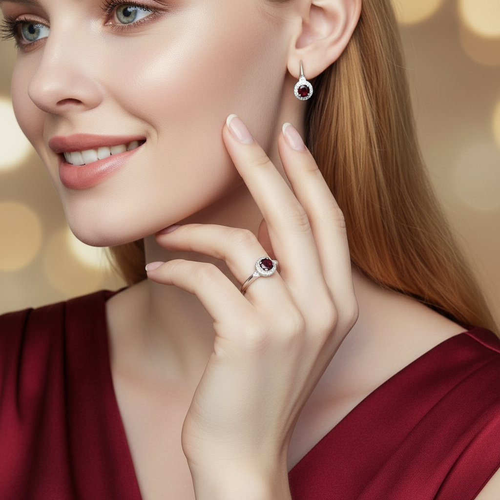 GRACE Gemstone Halo Ring in Sterling Silver