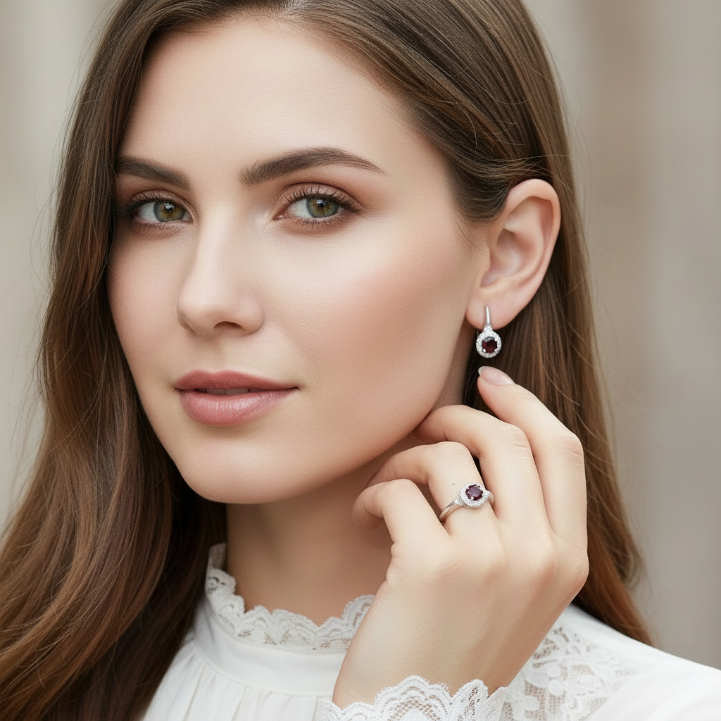 GRACE Gemstone Halo Ring in Sterling Silver