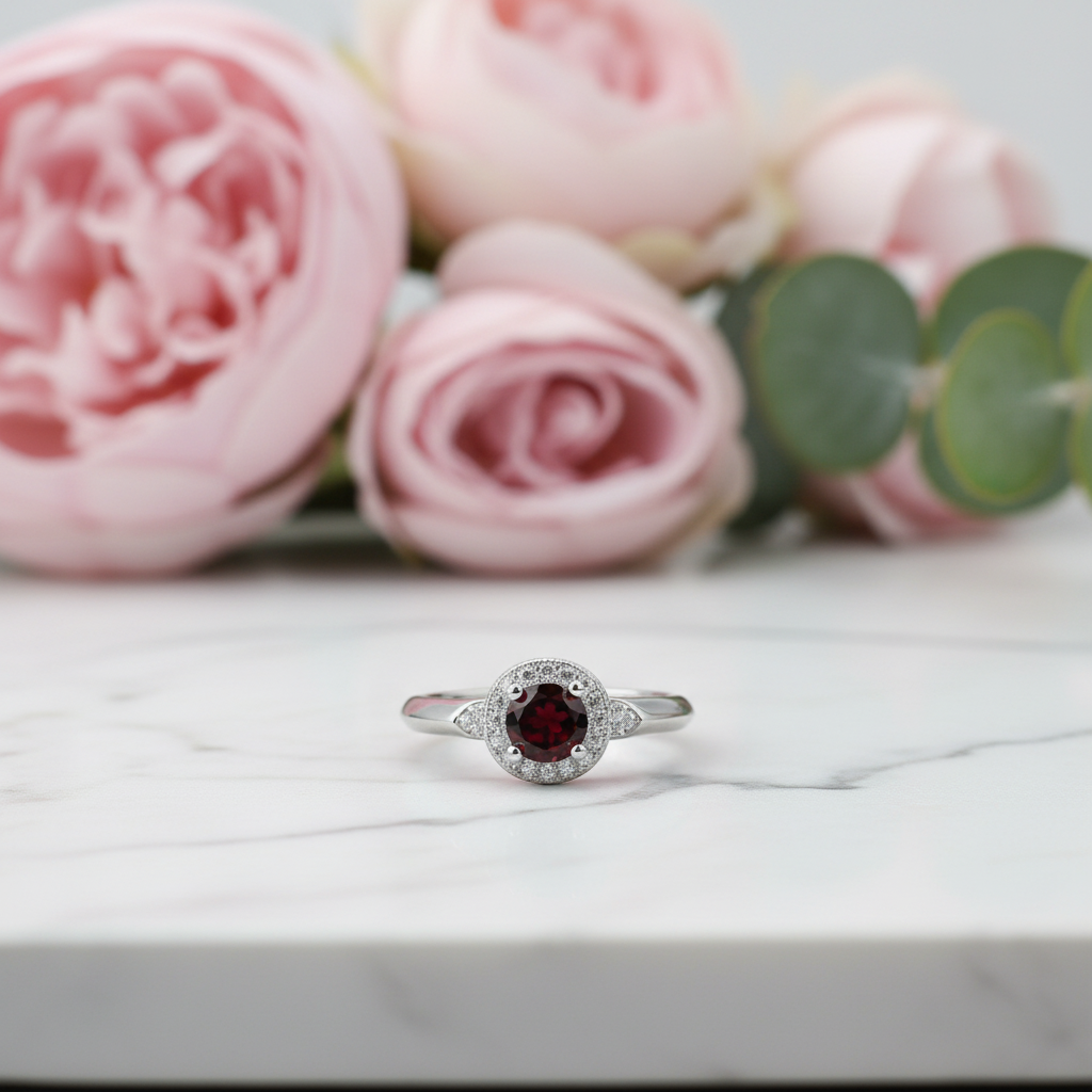 GRACE Gemstone Halo Ring in Sterling Silver