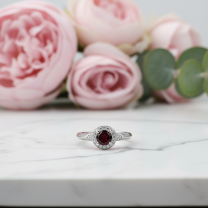 GRACE Gemstone Halo Ring in Sterling Silver