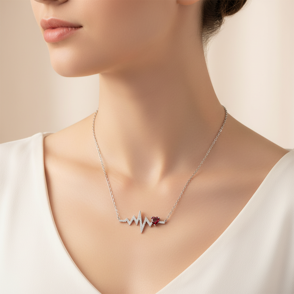 Collier GRACE en argent sterling plaqué or avec grenat rouge et cœur