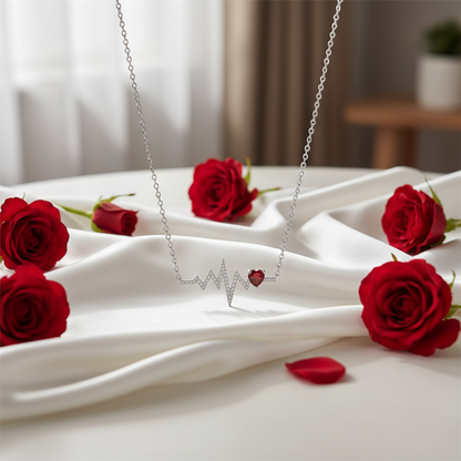 Collier GRACE en argent sterling plaqué or avec grenat rouge et cœur