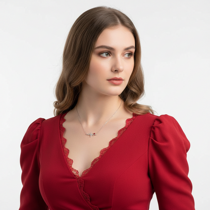 Collier GRACE en argent sterling plaqué or avec grenat rouge et cœur