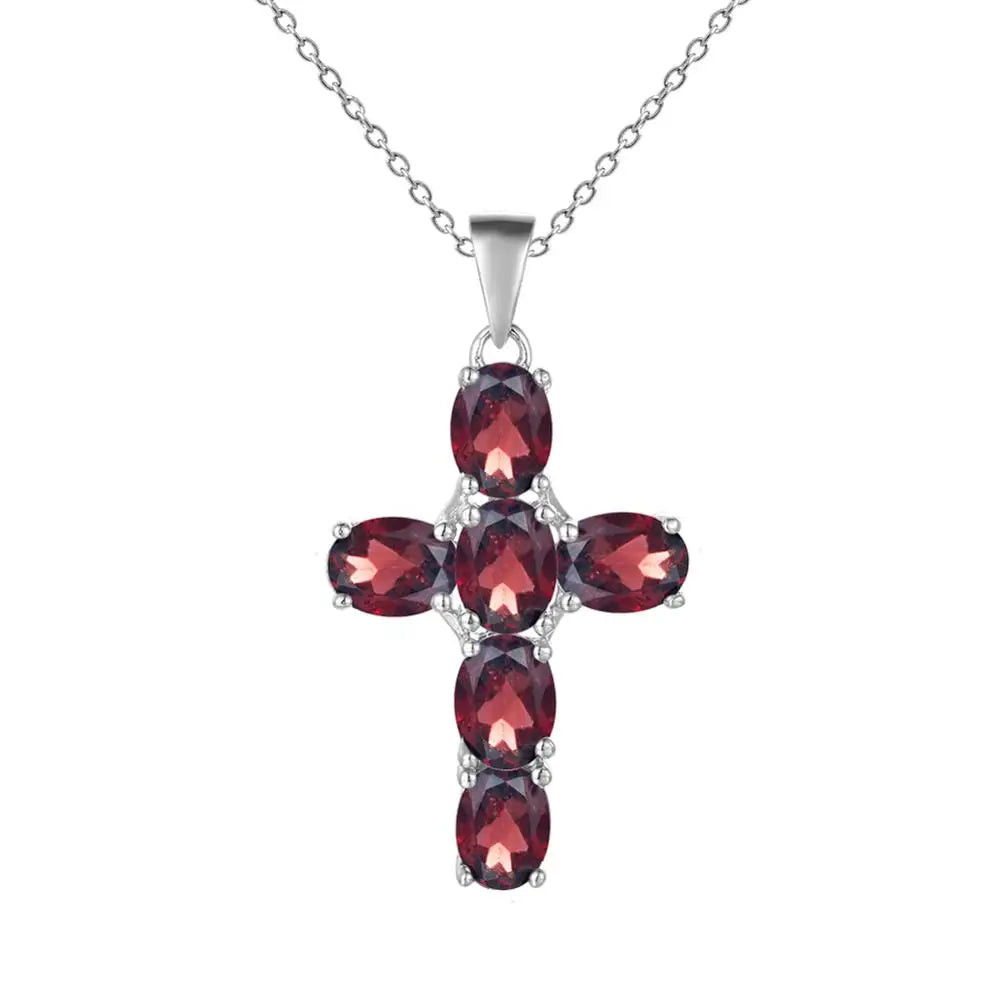 GRACE Oval Multi-Stone Cross Necklace in Sterling Silver
