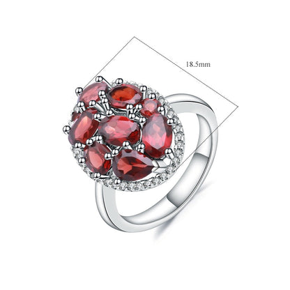 Bague cocktail ovale GRACE en argent sterling et grenat rouge