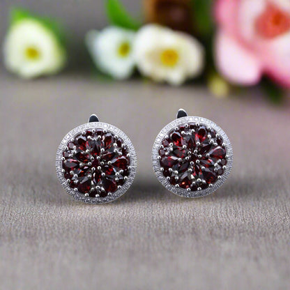 Conjunto de pendientes y anillos con granate rojo GRACE en plata de ley