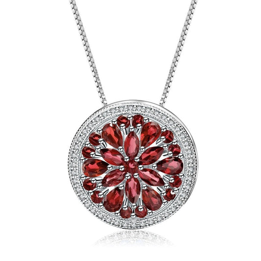Collier pendentif rond en argent sterling avec grenat rouge GRACE
