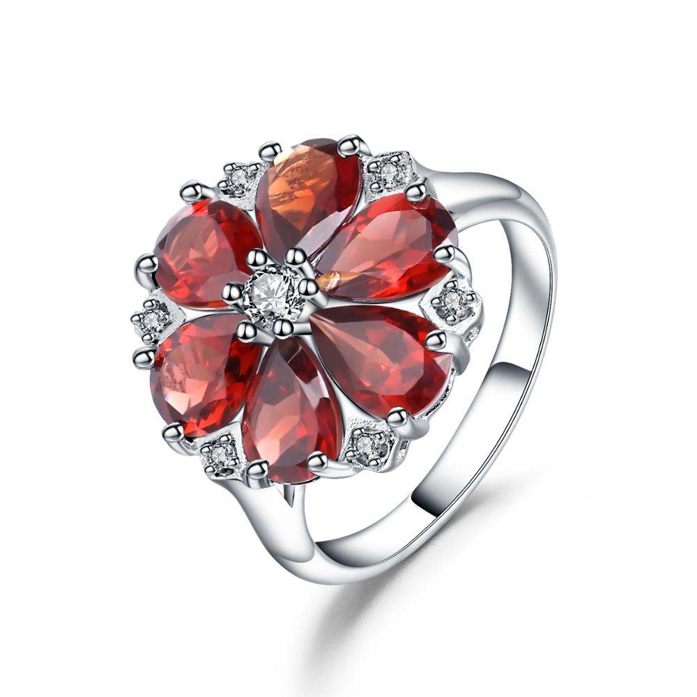 GRACE Red Garnet Vintage Flower Ring in Sterling Silver