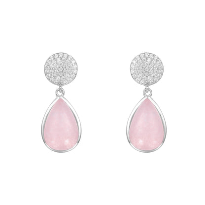 GRACE Rose Quartz CZ Drop Earrings in Sterling Silver