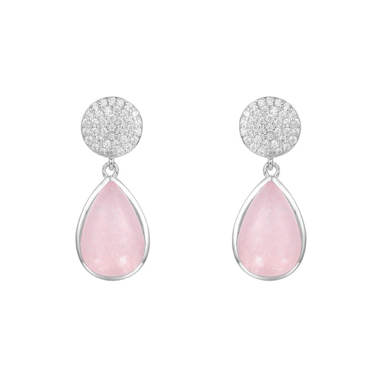 GRACE Rose Quartz CZ Drop Earrings in Sterling Silver