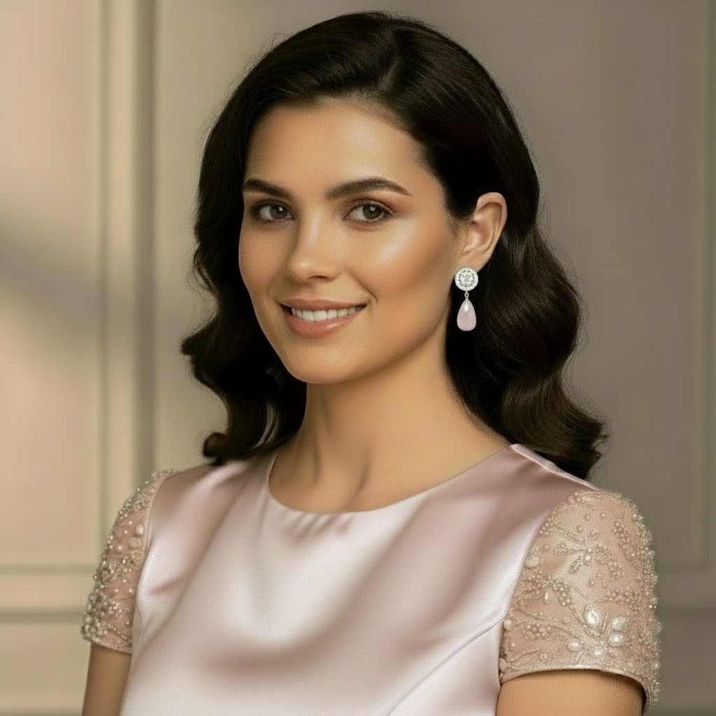 GRACE Rose Quartz CZ Drop Earrings in Sterling Silver