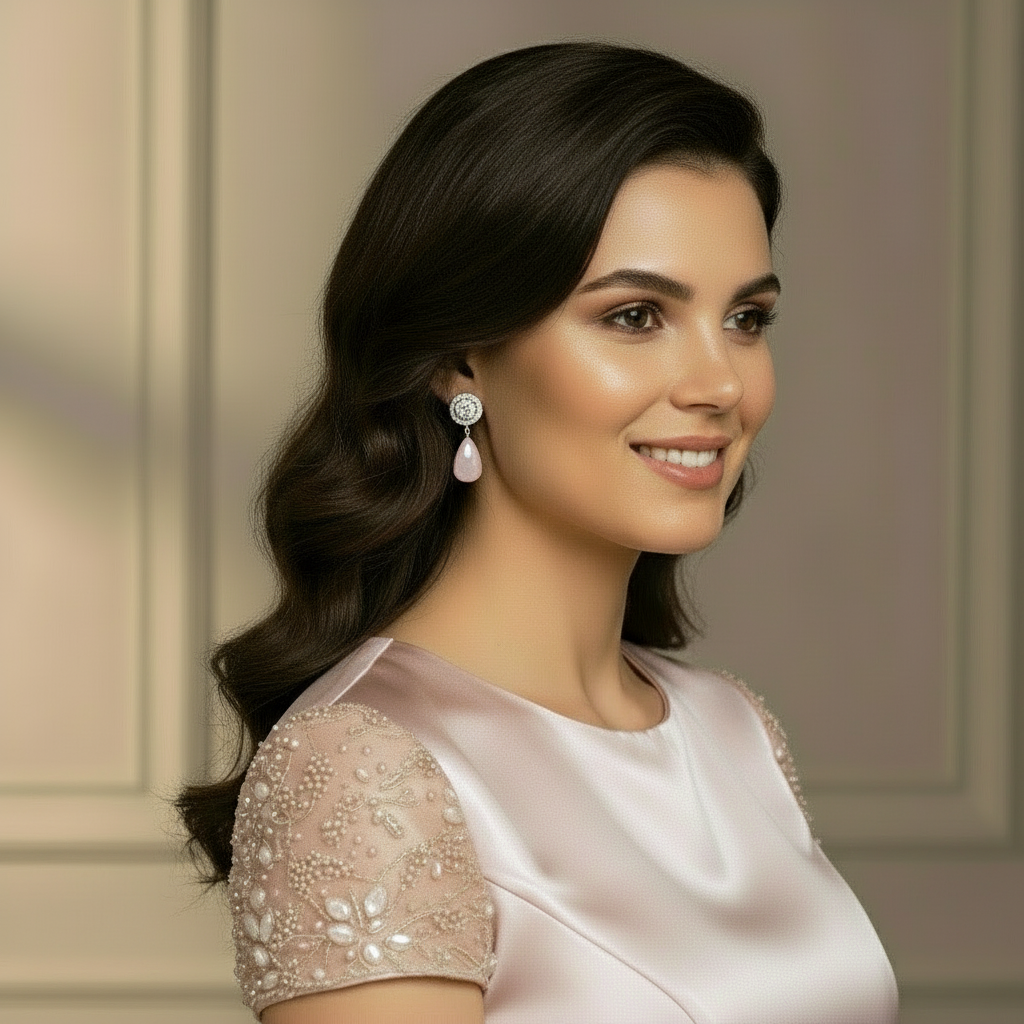 GRACE Rose Quartz CZ Drop Earrings in Sterling Silver