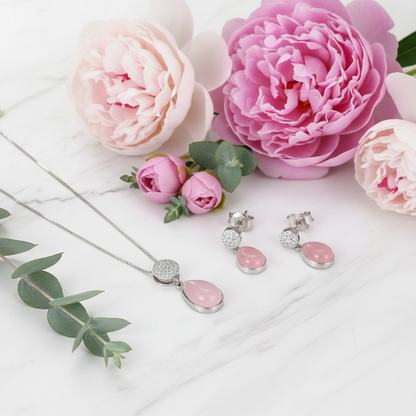 GRACE Rose Quartz CZ Pendant Necklace in Sterling Silver