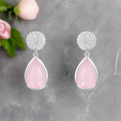 GRACE Rose Quartz CZ Drop Earrings in Sterling Silver