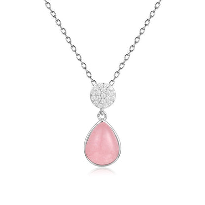 GRACE Rose Quartz CZ Pendant Necklace in Sterling Silver