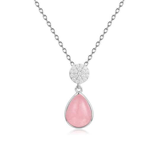 GRACE Rose Quartz CZ Pendant Necklace in Sterling Silver