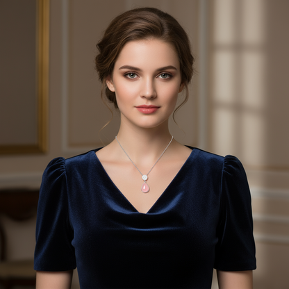 GRACE Rose Quartz CZ Pendant Necklace in Sterling Silver