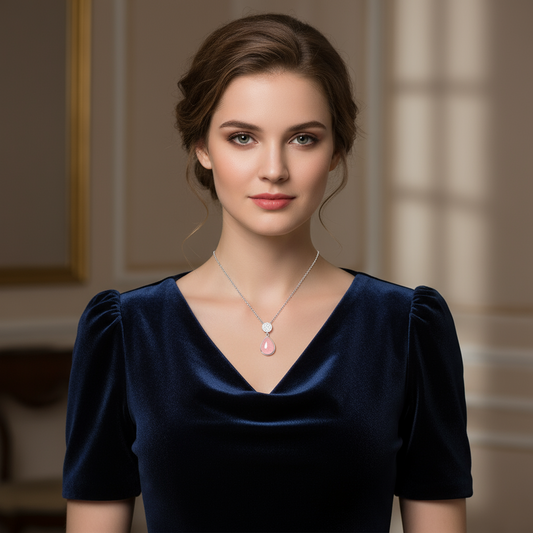 GRACE Rose Quartz CZ Pendant Necklace in Sterling Silver