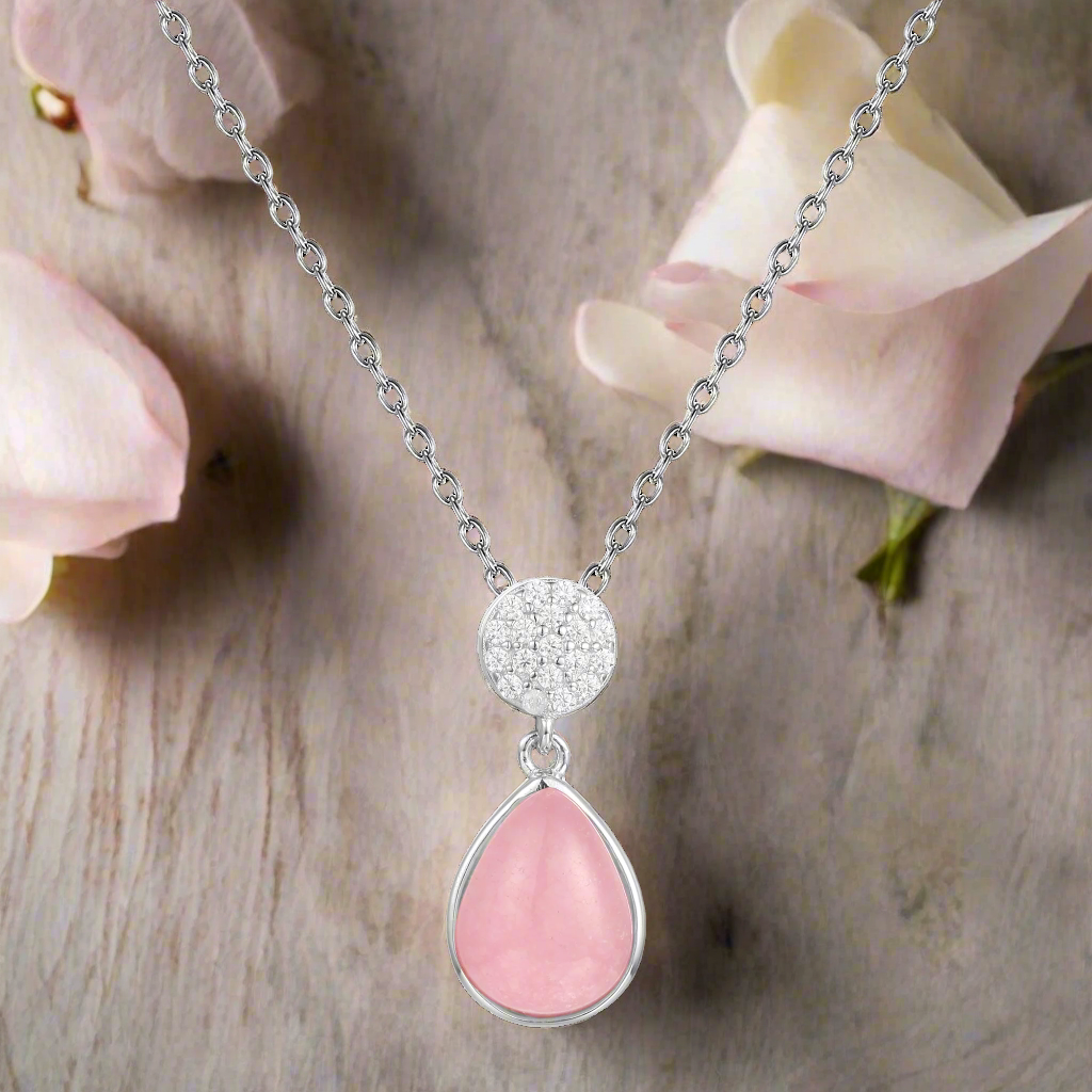 GRACE Rose Quartz CZ Pendant Necklace in Sterling Silver