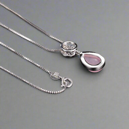 GRACE Rose Quartz CZ Pendant Necklace in Sterling Silver