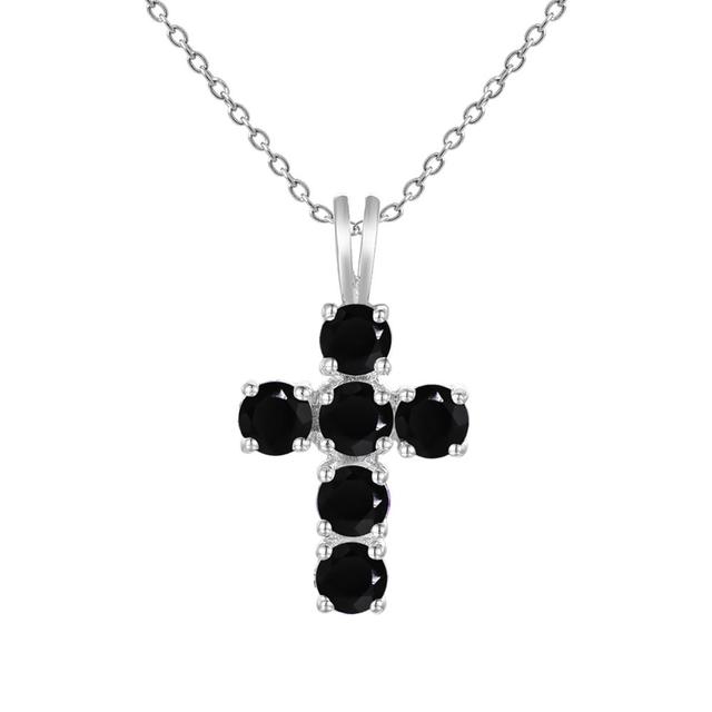 GRACE Round Gemstone Cross Pendant Necklace in Sterling Silver