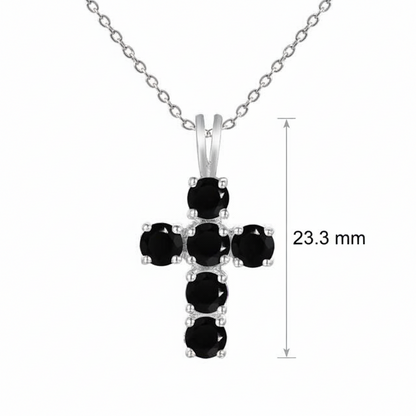 GRACE Round Black Sapphire Cross Pendant Necklace in Sterling Silver