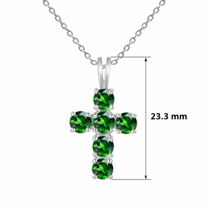 Collier pendentif croix rond en diopside chromé GRACE en argent sterling