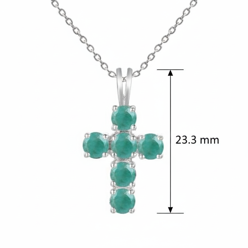 Collar con colgante de cruz de esmeralda redonda GRACE en plata de ley