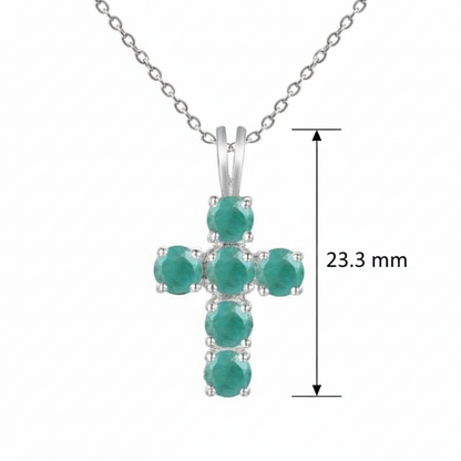 Collar con colgante de cruz de esmeralda redonda GRACE en plata de ley