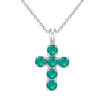GRACE Round Gemstone Cross Pendant Necklace in Sterling Silver