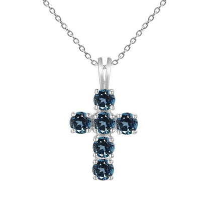 GRACE Round Gemstone Cross Pendant Necklace in Sterling Silver