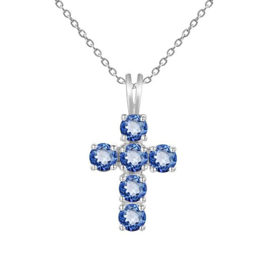 GRACE Round Mystic Quartz Cross Pendant Necklace in Sterling Silver