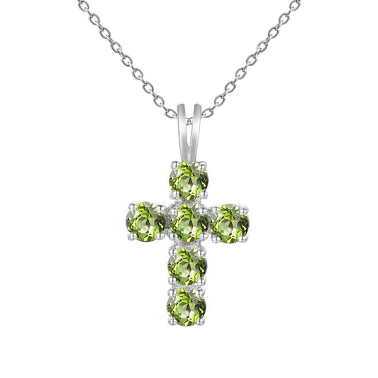 GRACE Round Peridot Cross Pendant Necklace in Sterling Silver