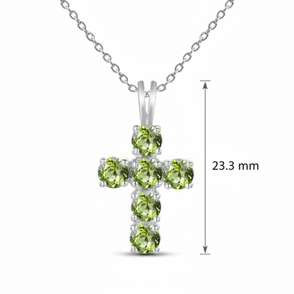 Collier pendentif croix péridot rond GRACE en argent sterling