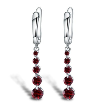 GRACE Round Red Garnet Drop Earrings in Sterling Silver