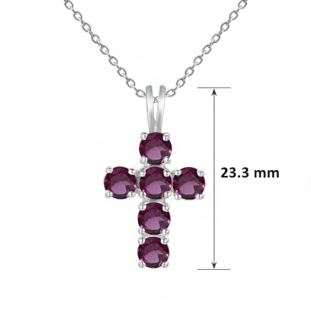 GRACE Round Rhodolite Garnet Cross Pendant Necklace in Sterling Silver