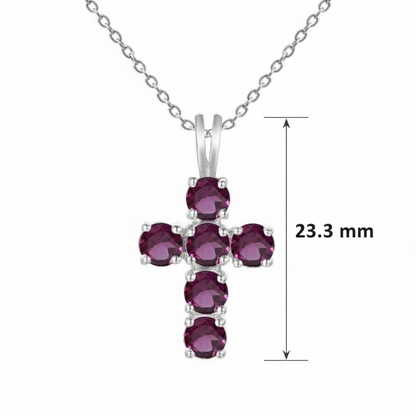 GRACE Round Rhodolite Garnet Cross Pendant Necklace in Sterling Silver