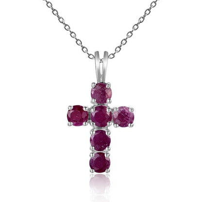 GRACE Round Gemstone Cross Pendant Necklace in Sterling Silver