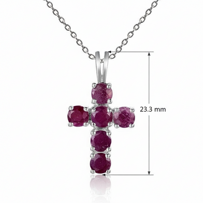 GRACE Round Ruby Cross Pendant Necklace in Sterling Silver