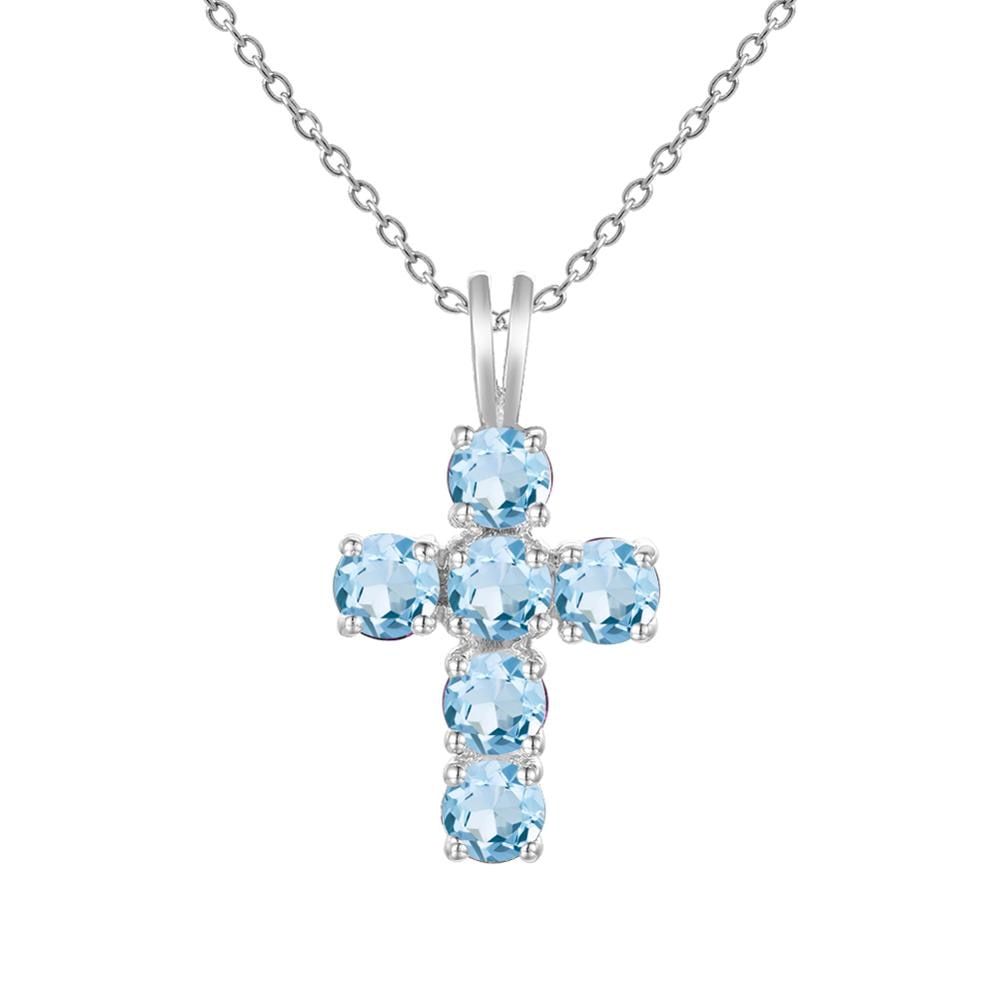 GRACE Round Gemstone Cross Pendant Necklace in Sterling Silver