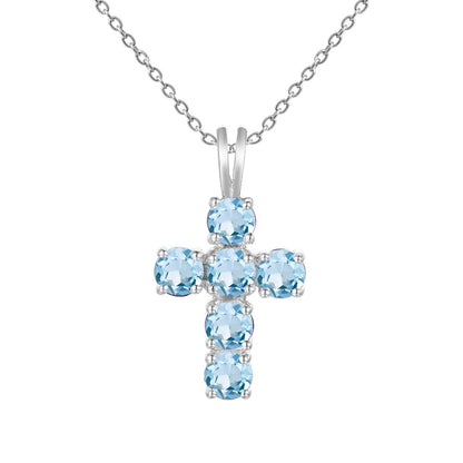GRACE Round Gemstone Cross Pendant Necklace in Sterling Silver