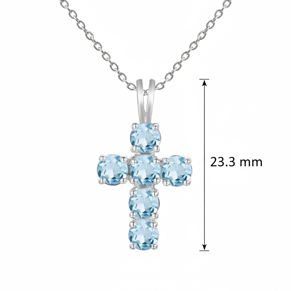 Collier pendentif croix rond en topaze bleu ciel GRACE en argent sterling
