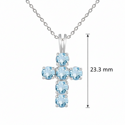 Collier pendentif croix rond en topaze bleu ciel GRACE en argent sterling