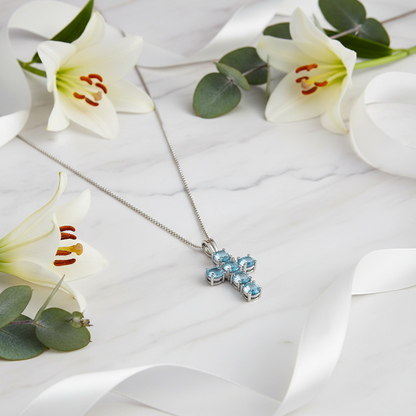 GRACE Round Gemstone Cross Pendant Necklace in Sterling Silver