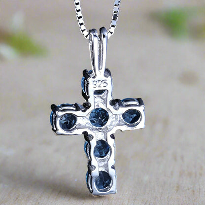 GRACE Round Gemstone Cross Pendant Necklace in Sterling Silver