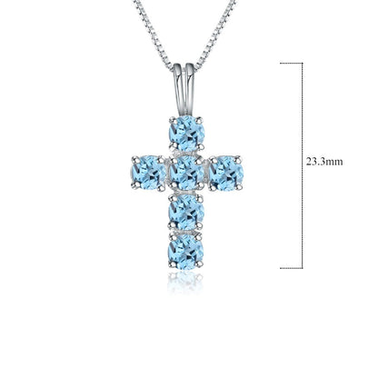 GRACE Round Gemstone Cross Pendant Necklace in Sterling Silver