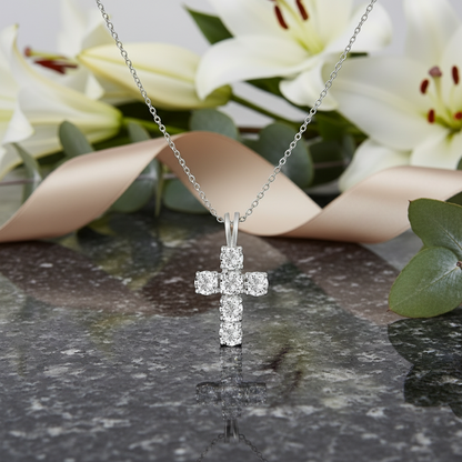 GRACE Round Gemstone Cross Pendant Necklace in Sterling Silver