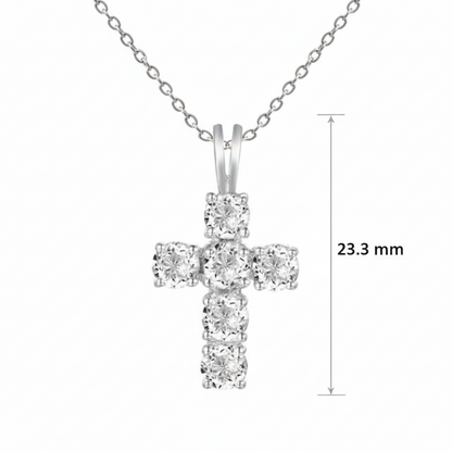 Collier pendentif croix rond en topaze blanche GRACE en argent sterling