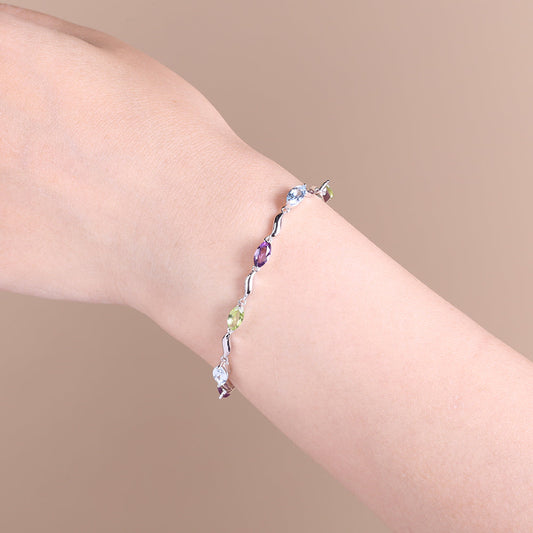 Pulsera GRACE de topacio azul cielo, amatista y peridoto en plata de ley