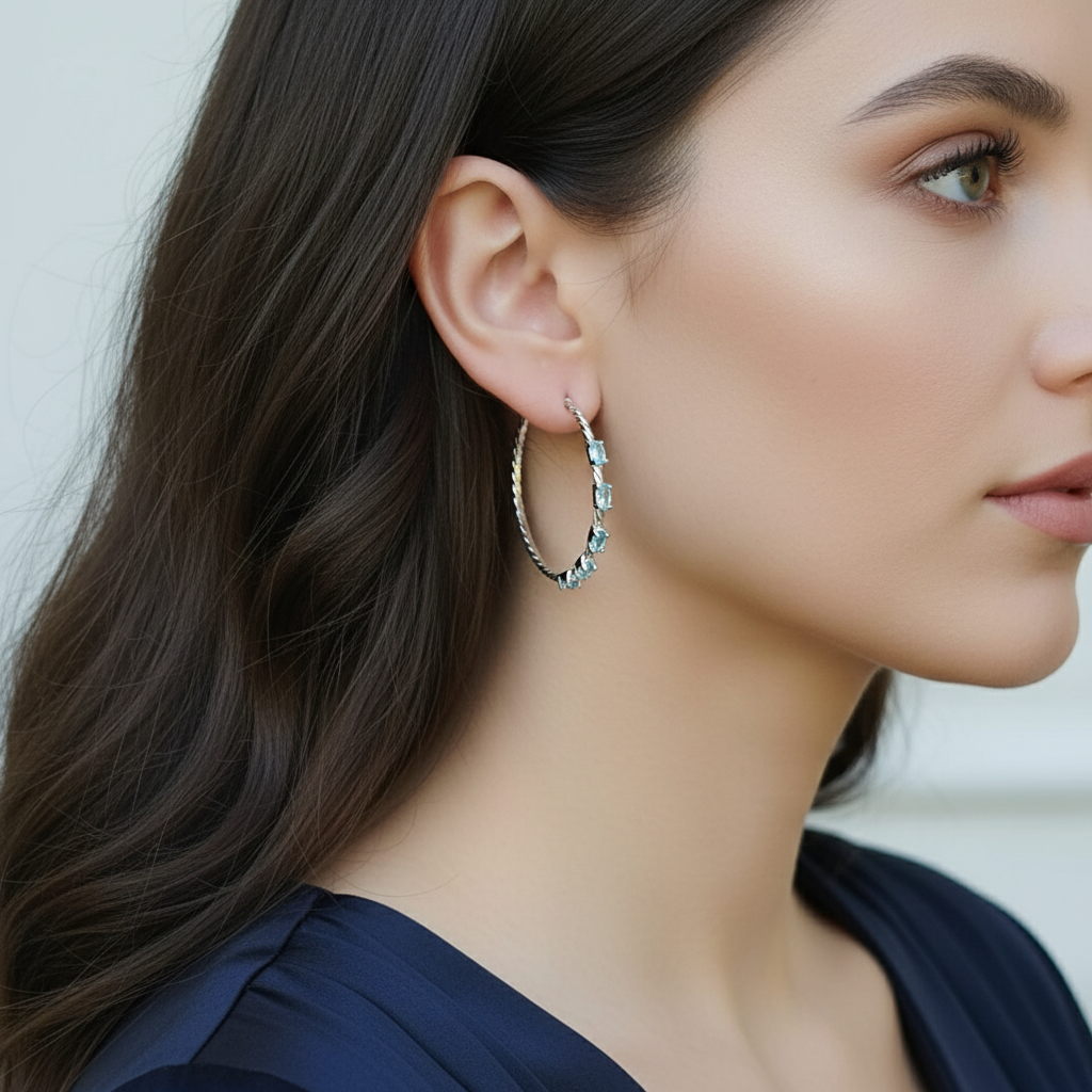 GRACE Sky Blue Topaz Hoop Earrings in Sterling Silver